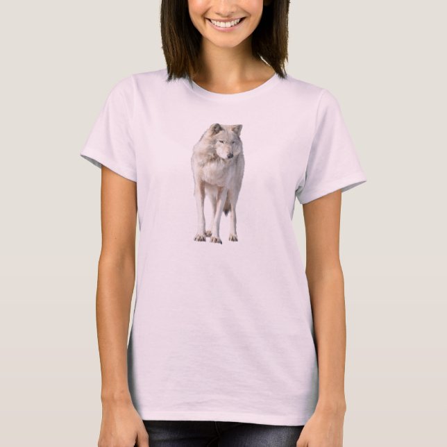 T-shirt Chemise d'art faunique Loup gris de couleur blanch (Devant)