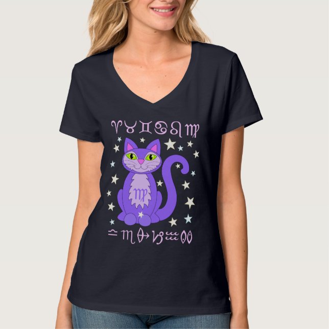 T-shirt Chemise d'astrologie Virgo Zodiac Cat Kitty Stars (Devant)