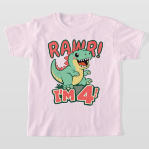 T-shirt Chemise de 4e anniversaire de dinosaure rose Rawr