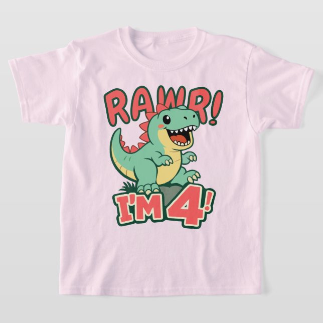 T-shirt Chemise de 4e anniversaire de dinosaure rose Rawr  (Poser)