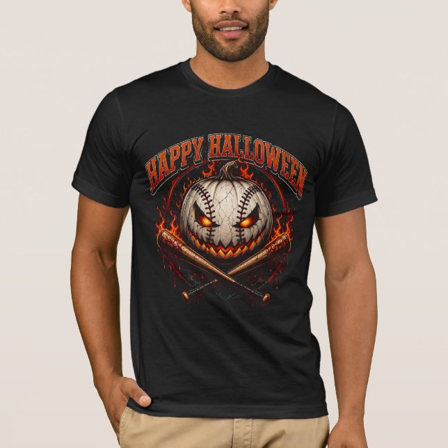 T-shirt Chemise de baseball épouvantable Halloween, Crâne  (Devant)