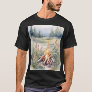 T-shirt Chemise de camping botanique à feu de camp de fleu