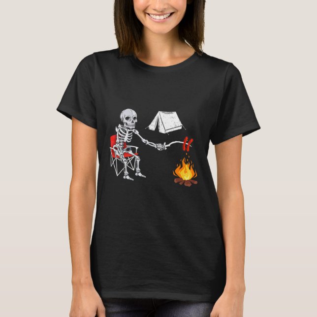 T-shirt Chemise de camping squelette Feu de camp Randonnée (Devant)