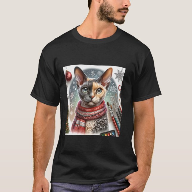 T-shirt Chemise de chat de Noël Devon Rex Tee Vêtement Fes (Devant)