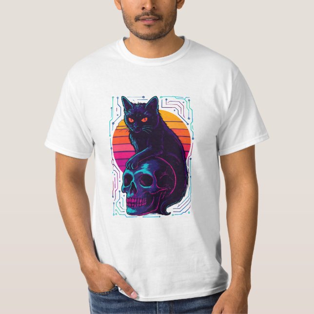 T-shirt Chemise de chat et de crâne - Vêtements de rue Abs (Devant)