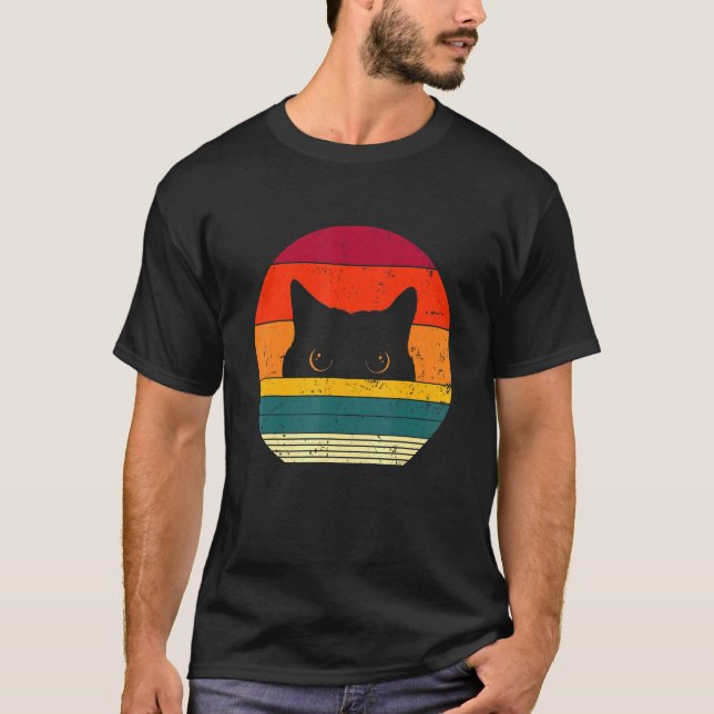 T-shirt Chemise de chat rétro,, Amoureux des chats noir Vi (Devant)