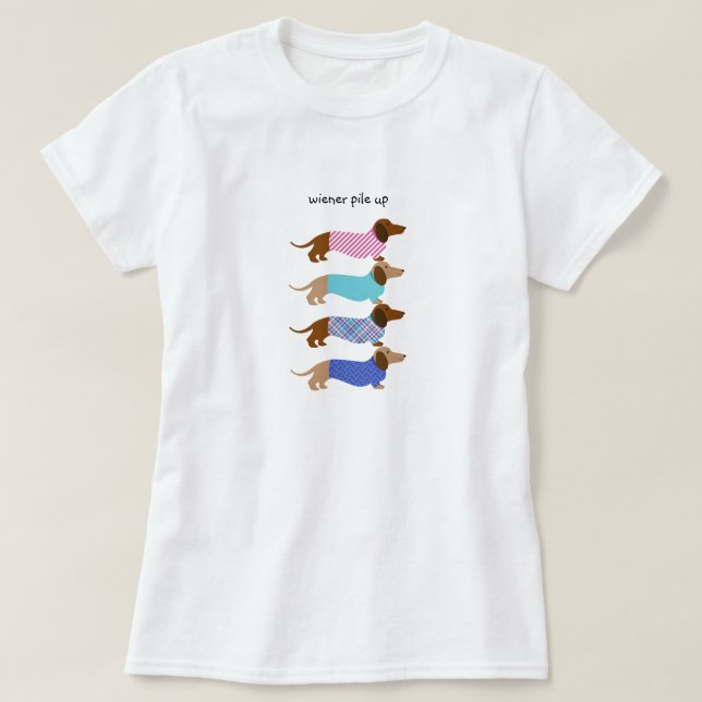 T-shirt Chemise de chien rose et bleu Wiener (Design devant)