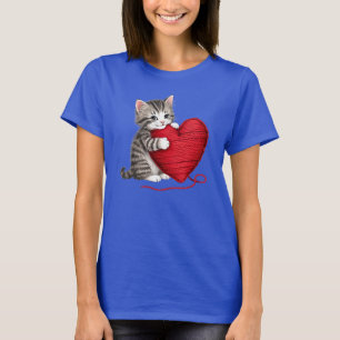 T-shirt Chemise de coeur de Kitten, Chat mignon avec Coeur