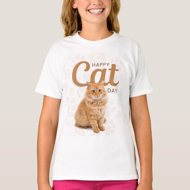 T-shirt Chemise de conception de jour de chat heureux (Devant)