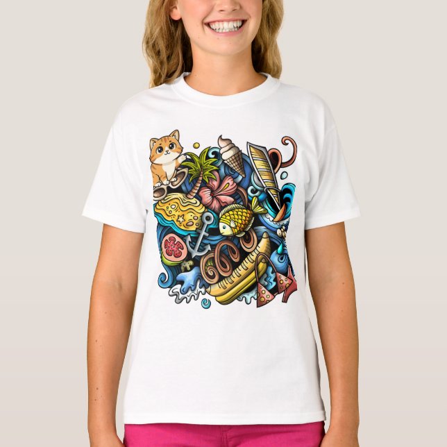 T-shirt Chemise de conception de sac de plage d'été (Devant)