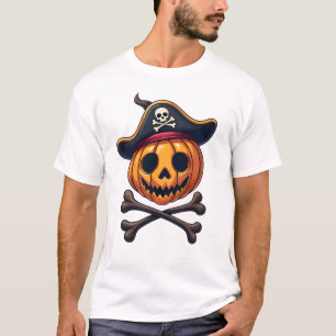T-shirt Chemise de crâne de Pirate de Citrouille Halloween