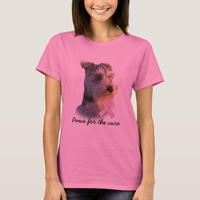 T-shirt Chemise de dames de cancer du sein de Schnauzer (Devant)