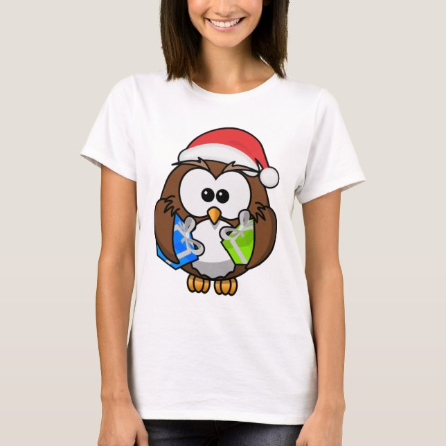 T-shirt Chemise de dames de hibou de Père Noël (Devant)