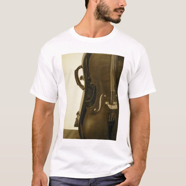 T-shirt Chemise de dames de violoncelle de sépia (Devant)