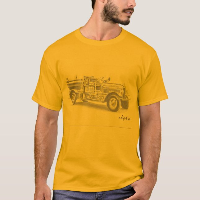 T-shirt chemise de dessin au crayon du camion feu (Devant)