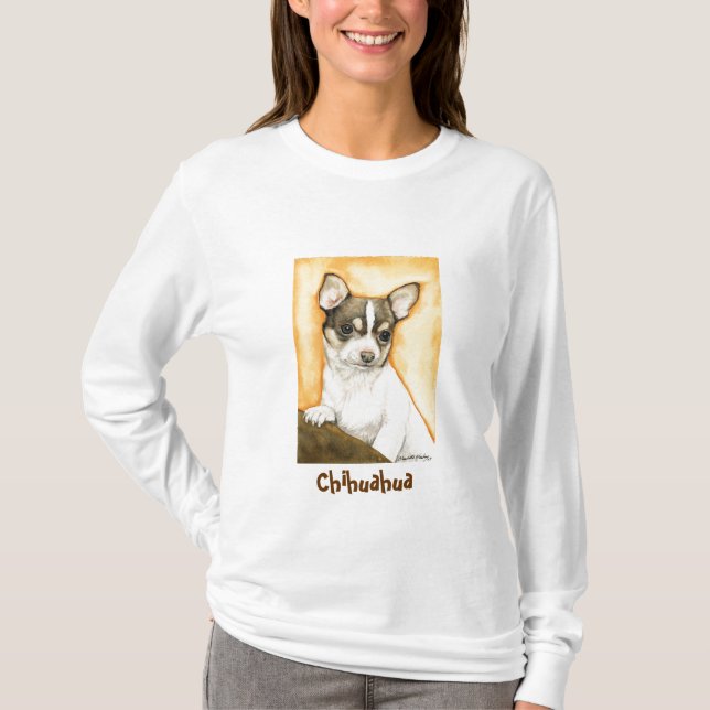 T-shirt Chemise de douille de dames Lond d'art de chien de (Devant)