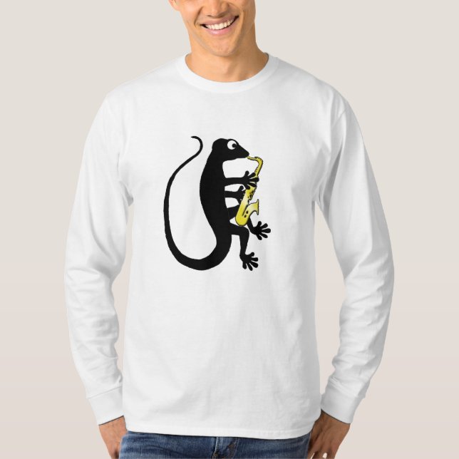 T-shirt Chemise de douille de saxophone de Gecko longue (Devant)