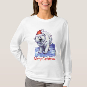T-shirt Chemise de douille d'ours blanc de Noël longue