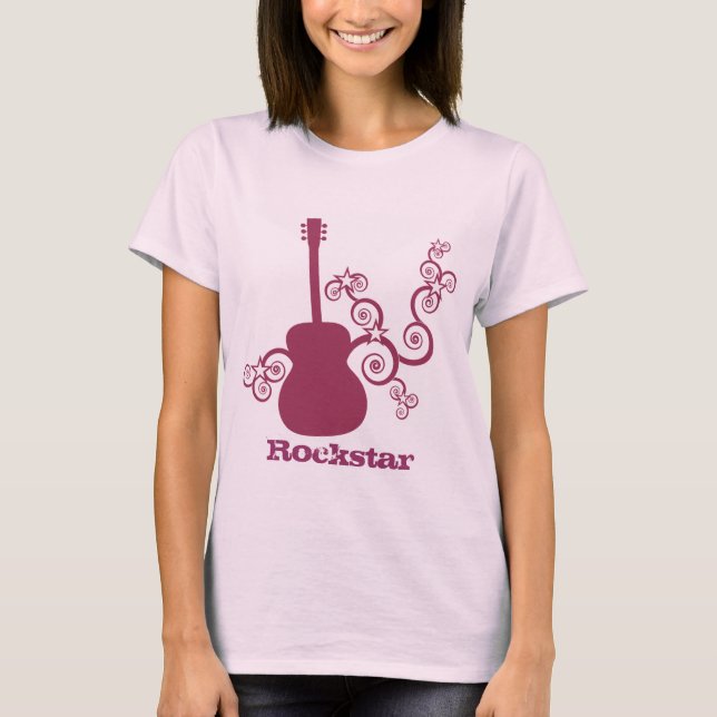 T-shirt Chemise de femme de la guitare Rockstar, Fuchsia (Devant)