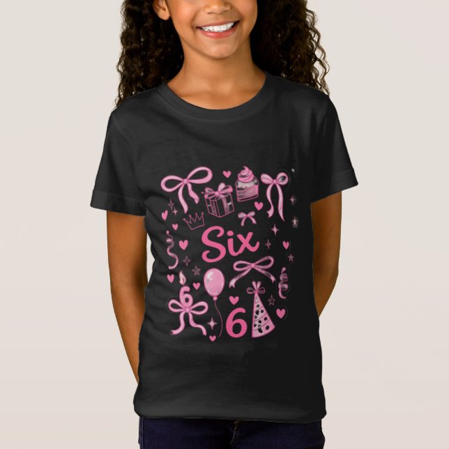 T-Shirt Chemise de fille de 6 ans rose mignonne Six Bow Pa (Devant)