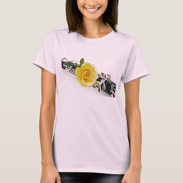 T-shirt Chemise de fleur de rose jaune de clarinette (Devant)