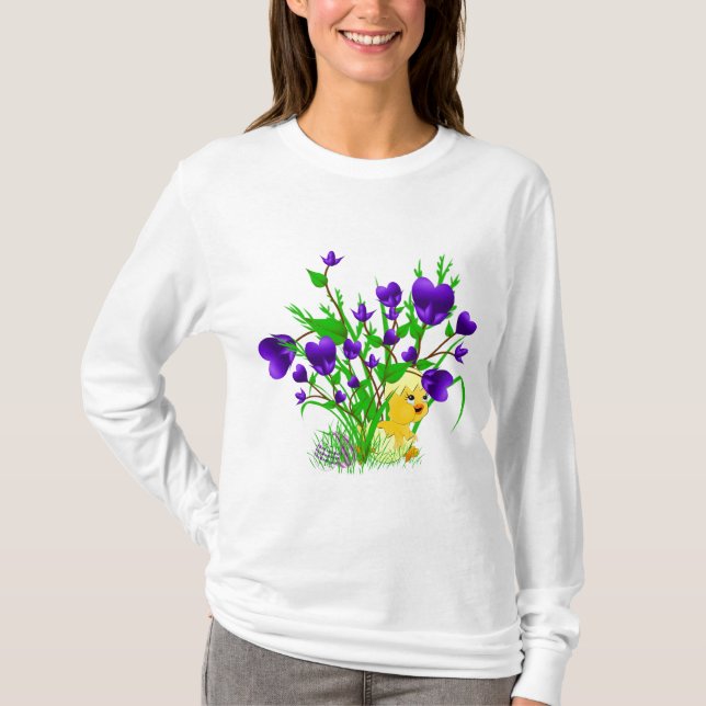 T-shirt Chemise de floraison de poussin de Pâques de (Devant)