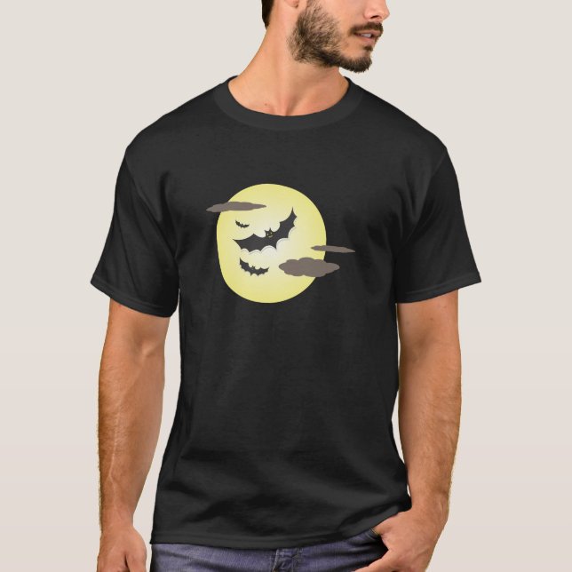 T-shirt Chemise de la lune d'Halloween et des chauves-sour (Devant)
