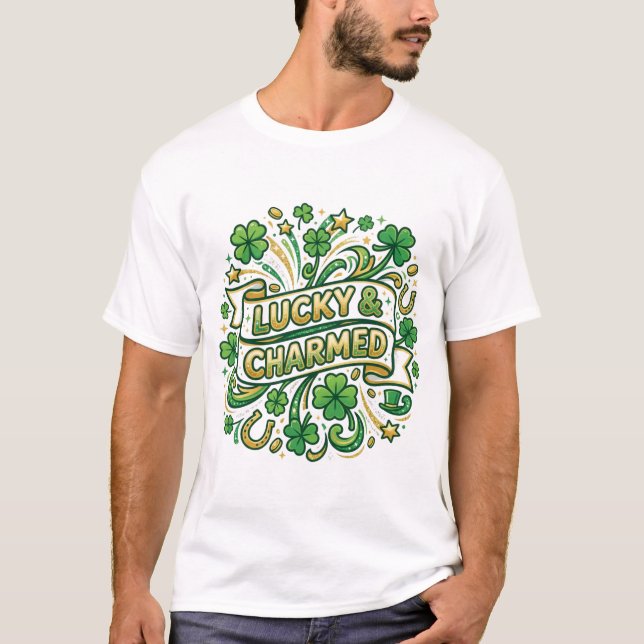 T-shirt Chemise de la Saint-Patrick Chanceuse & Enchantée (Devant)