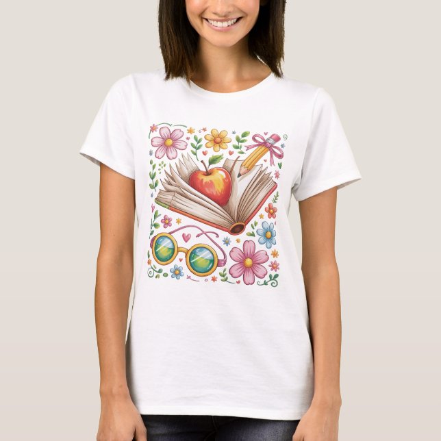 T-shirt Chemise de l'enseignant floral Boho | Appréciation (Devant)