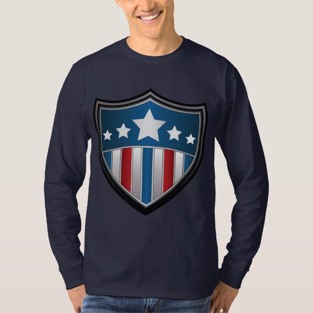 T-shirt Chemise de Long-Douille de bouclier de drapeau (Devant)