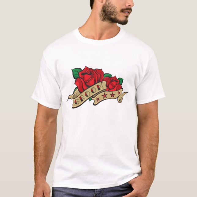 T-shirt Chemise de marié de rose de tatouage (Devant)