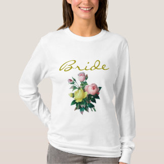 T-shirt chemise de mariée fleurs rose et jaune vintage.