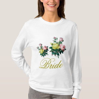 T-shirt chemise de mariée fleurs rose et jaune vintage.