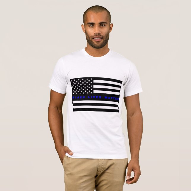 T-shirt Chemise de matière des vies de noir de drapeau (Devant entier)