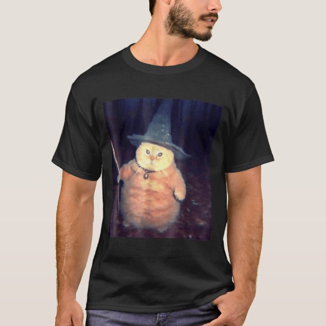 T-shirt Chemise de mème de chat sorcier _ Halloween drôle  (Devant)
