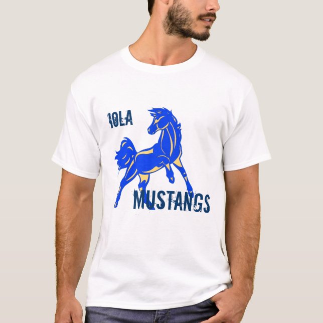 T-shirt Chemise de mustang de Bleu-Or (Devant)