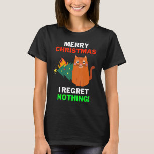 T-shirt Chemise de Noël Chat Je Ne Regrette Rien Chat Noël