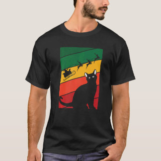 T-shirt Chemise de Noël Chat Noir Mignonne Santa Père Noël