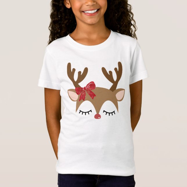 T-Shirt Chemise de Noël des filles du joli renne (Devant)