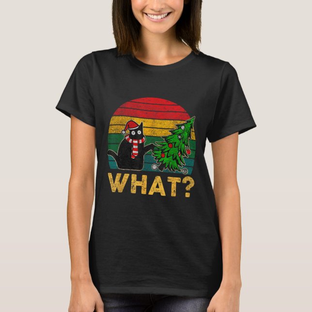 T-shirt Chemise de Noël drôle de pull moche Chat vilain Sa (Devant)