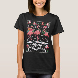 T-shirt Chemise de Noël Flamingo avec Santa et cadeau