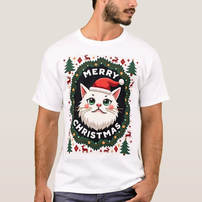 T-shirt Chemise de Noël Laide Smudge Cat  (1) (Devant)