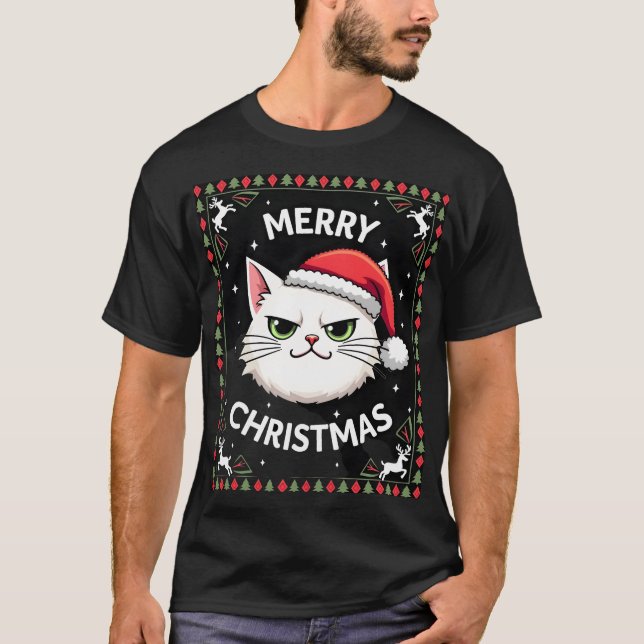 T-shirt Chemise de Noël Laide Smudge Cat  (1) (Devant)