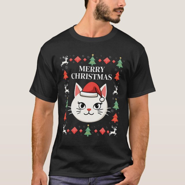 T-shirt Chemise de Noël laide Smudge Cat  (2) (Devant)
