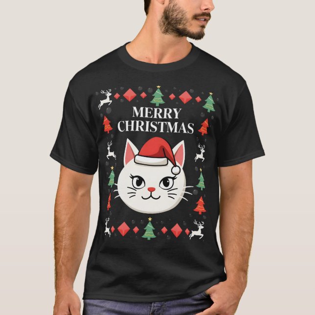 T-shirt Chemise de Noël Laide Smudge Cat  (2) (Devant)