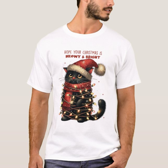 T-shirt Chemise de Noël Meowy & Bright Cat (Devant)