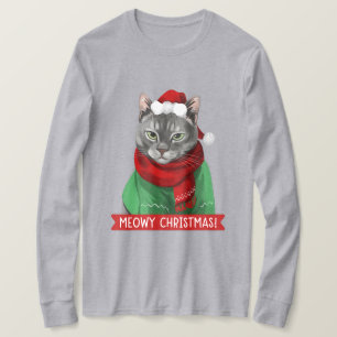T-shirt Chemise de Noël Meowy, Maybelle le Tabby gris