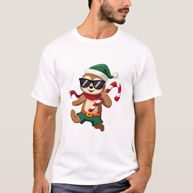 T-shirt Chemise de Noël Paresseux Elfe Bonbon à la Menthe  (Devant)