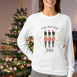 T-shirt Chemise de Noël pour dames Feliz Navidad avec nom