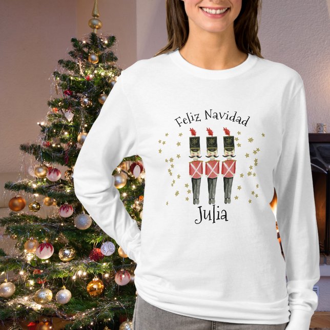 T-shirt Chemise de Noël pour dames Feliz Navidad avec nom (Feliz Navidad Ladies Christmas Shirt With Name)